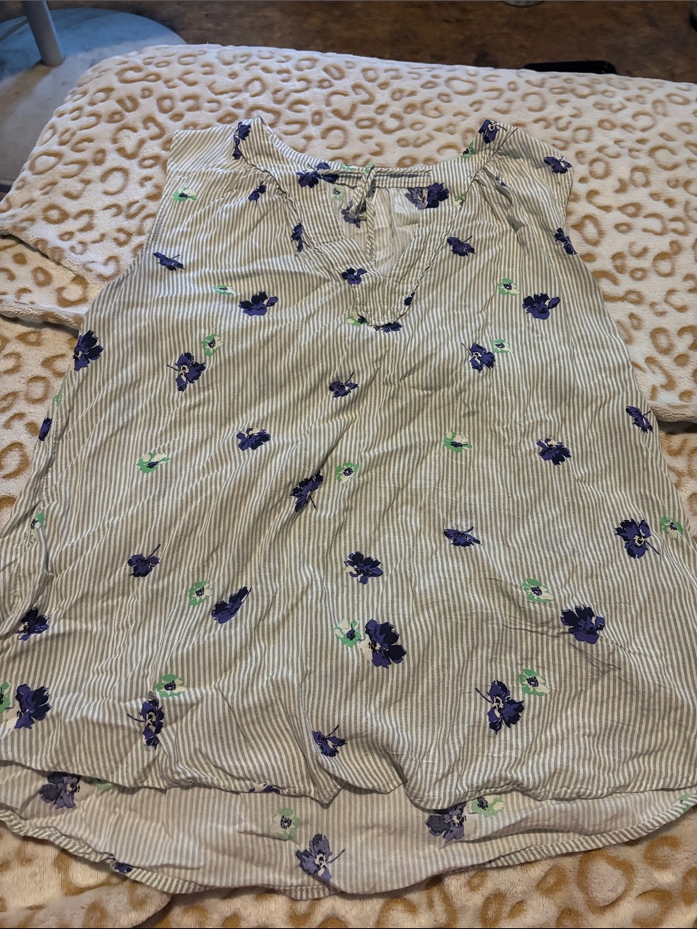 Striped Sleeveless Floral Tunic in Blue and Green